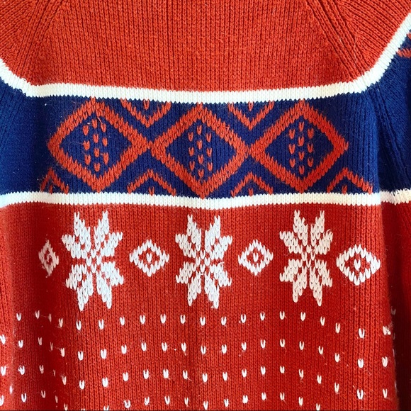 Vintage 70s 80s Acrylic Rust Snowflake Sweater - Picture 2 of 4
